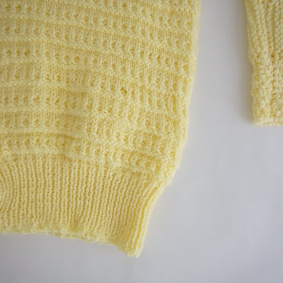 Handknit Yellow Knit Textured Button Front Cottage Garden Cottagecore Cardigan M - Picture 5 of 9